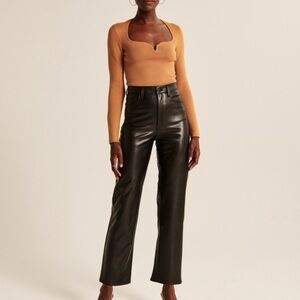 Abercrombie & Fitch Ankle straight ultra high rise Black vegan Leather Pants